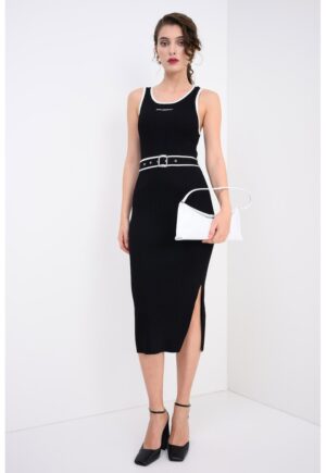 Rochie midi cu accente contrastante - Alb/Negru