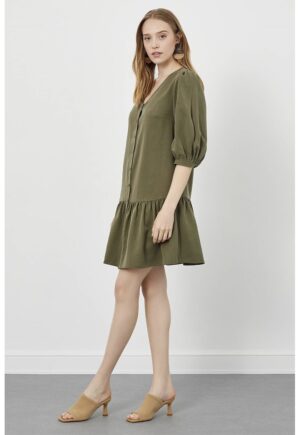 Rochie lejera cu maneci 3/4 - Kaki