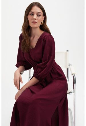 Rochie mini cu cordon in talie - Visiniu