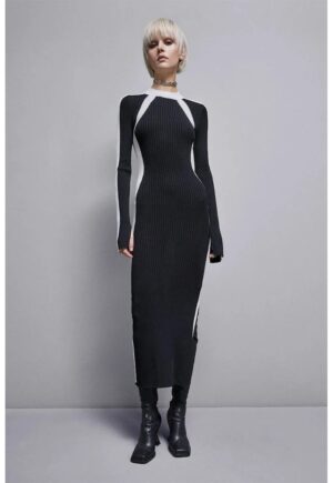 Rochie lunga creion - cu model colorblock - Negru