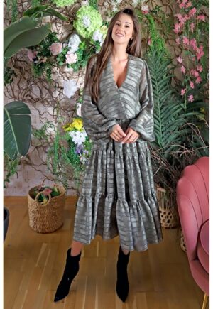 Rochie stratificata din amestec de matase Imola - Gri inchis