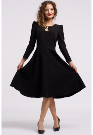 Rochie cu maneci lungi si decupaj keyhole - Negru