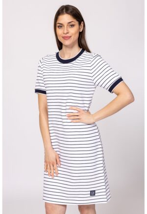 Rochie din amestec de bumbac cu model uni si decolteu rotund - Negru/Alb optic