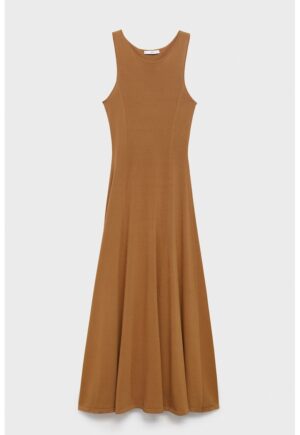 Rochie cu decolteu rotund si croiala in A - Caramel