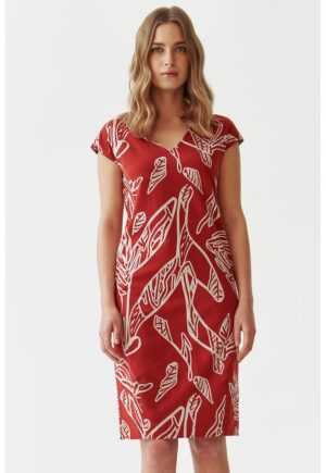 Rochie cu decolteu in V - Rosu/Alb