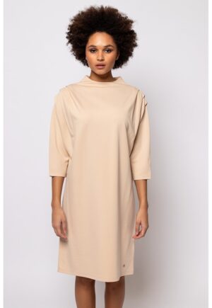 Rochie midi cu pliuri Vivi - Alb fildes