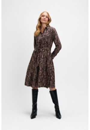 Rochie-camasa midi cu cordon - Violet/Kaki
