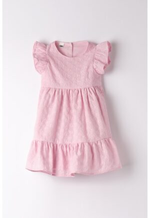 Rochie cu model floral si volane - Roz pastel