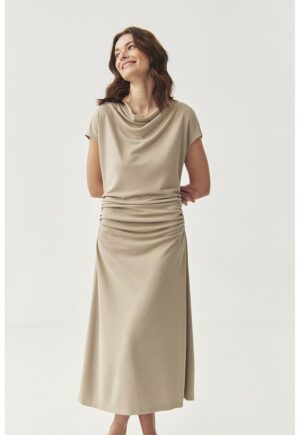 Rochie din amestec de modal cu fronseuri - Bej deschis