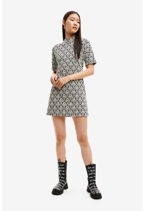 Rochie mini cu imprimeu - Negru/Alb murdar