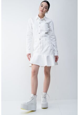 Rochie de denim din amestec de bumbac organic - Alb murdar