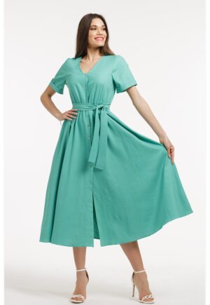 Rochie-camasa cu cordon in talie - Verde menta