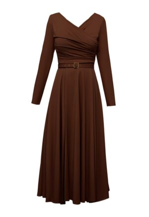 Rochie midi evazata din lyocell Sunday - Negru - Maro