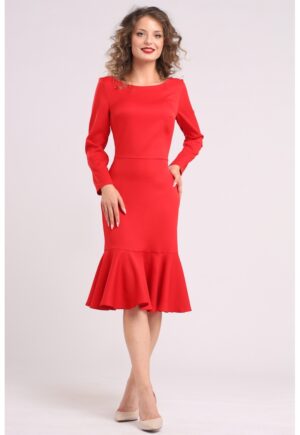 Rochie midi cu terminatie cu volane - Rosu