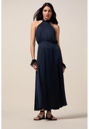 Rochie de satin cu decolteu halter - Bleumarin