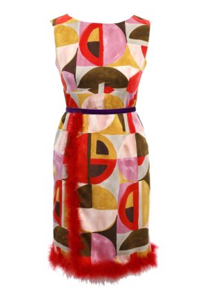 Rochie cambrata fara maneci - Rosu/Roz/Galben mustar