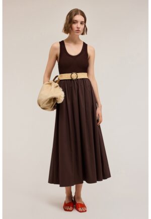 Rochie maxi cu strat exterior din plasa - Maro inchis