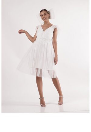 Rochie din tul cu maneci fluture Naryn - Alb