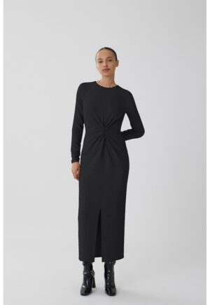 Rochie midi cu slit frontal - Negru