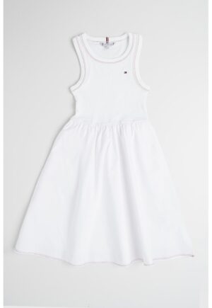 Rochie midi cu croiala in A si logo discret - Alb