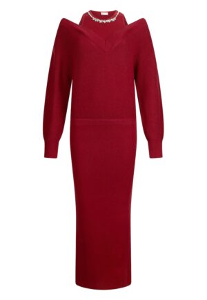 Rochie midi cu decupaje pe umeri - Rosu inchis