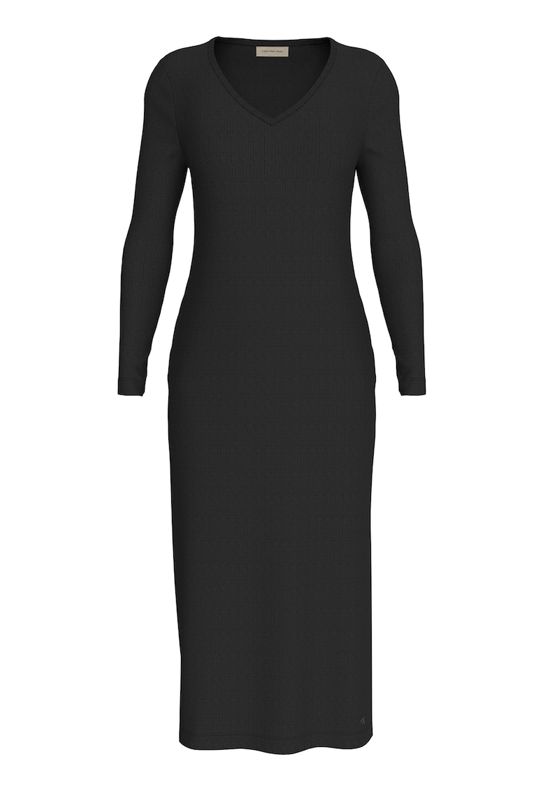 Rochie cu decolteu in V si slit lateral - Negru