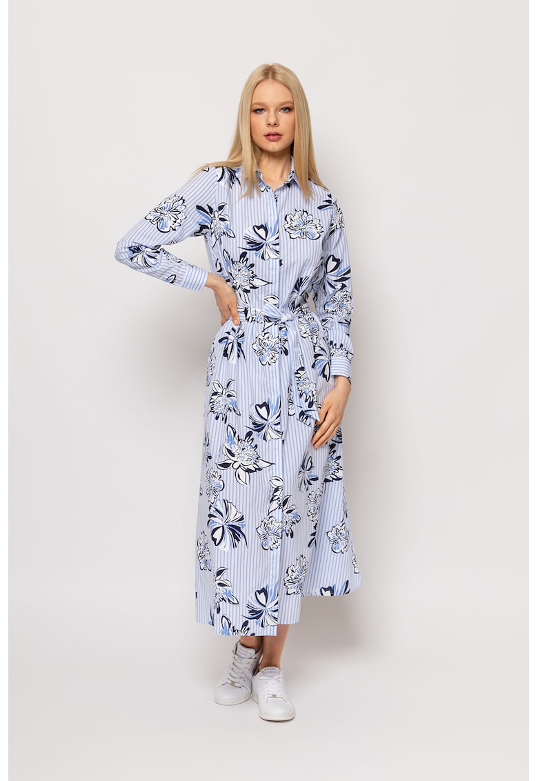 Rochie lunga cu imprimeu floral - Albastru pastel/Negru/Alb optic