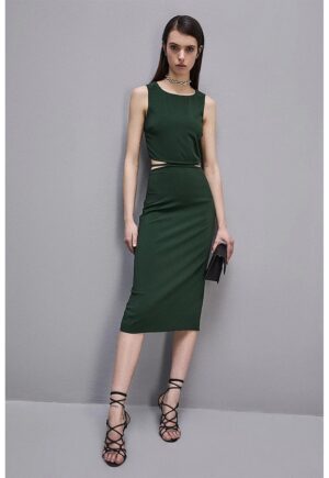 Rochie midi decupata lateral si la spate - Verde inchis