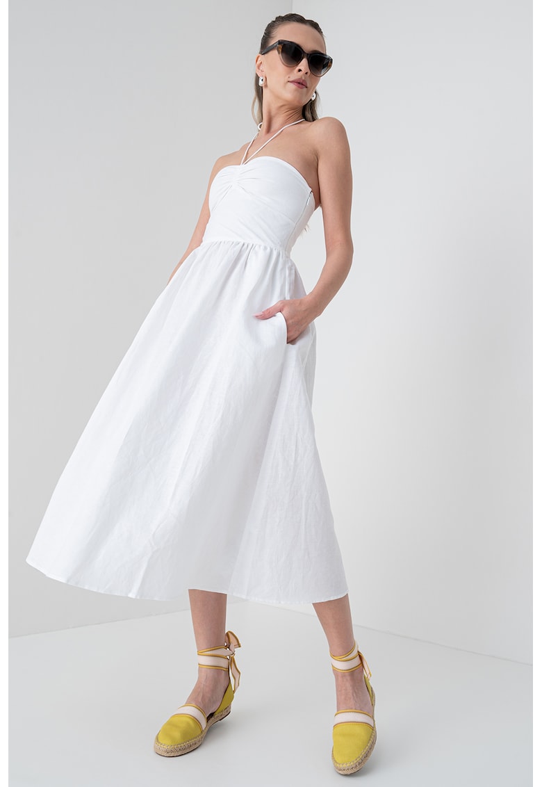 Rochie midi din amestec de in - Alb murdar