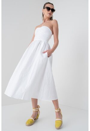 Rochie midi din amestec de in - Alb murdar