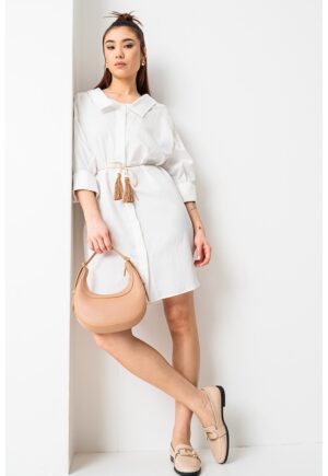 Rochie lejera cu guler ascutit - Alb