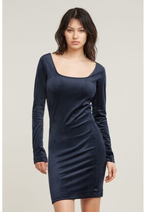 Rochie scurta cu aspect de catifea - Bleumarin