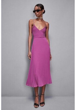 Rochie midi - plisata - cu bretele reglabile - Mov