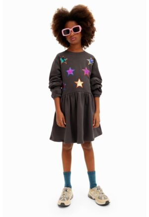 Rochie scurta evazata de bumbac - Negru stins