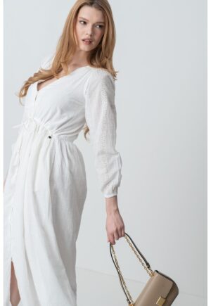 Rochie midi cu croiala evazata - Alb