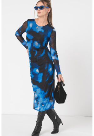 Rochie midi cu model Elsa - Negru/Albastru royal