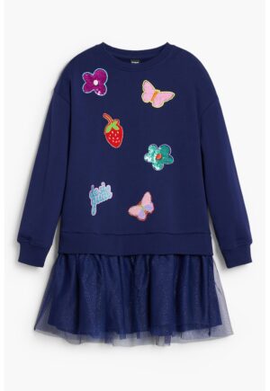 Rochie evazata cu maneci lungi - Albastru indigo