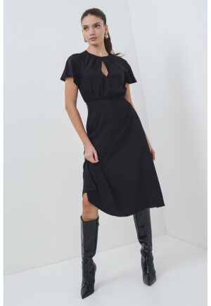 Rochie midi cu maneci scurte - Negru