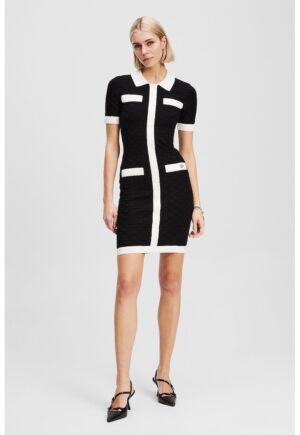 Rochie cambrata cu buzunare aplicate - Negru/Alb optic