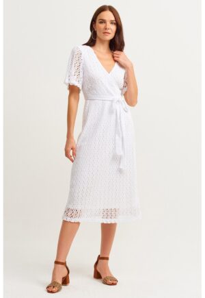 Rochie midi tricotata cu croiala petrecuta - Alb