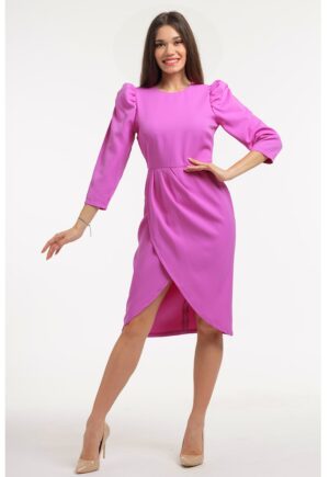 Rochie midi cu maneci bufante - Roz fandango
