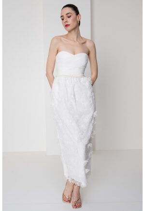 Rochie cu broderie si margele - fara maneci - Alb