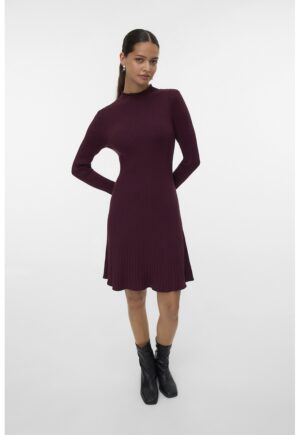 Rochie midi tricotata si striata - Visiniu
