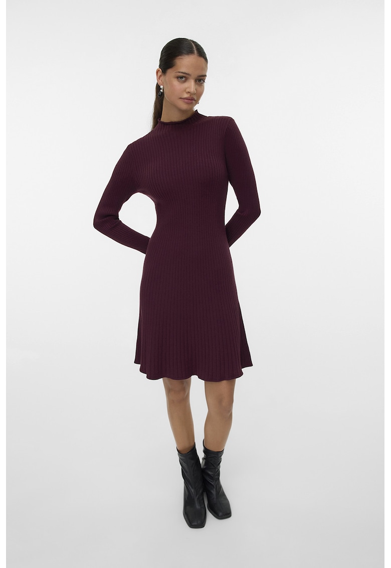 Rochie midi tricotata si striata - Visiniu