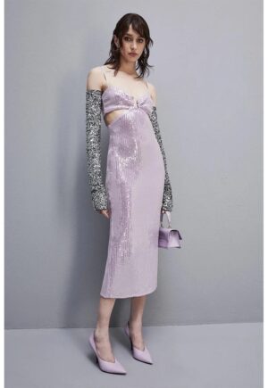 Rochie midi din paiete cu decupaje laterale - Alb