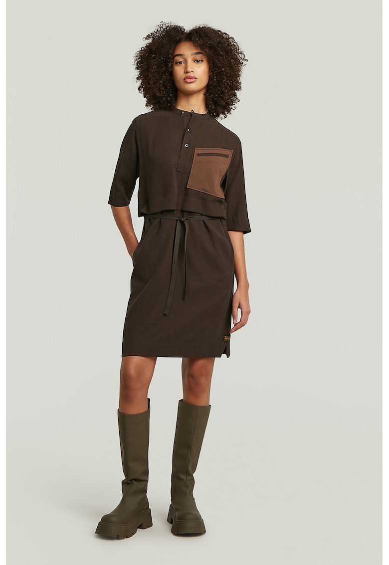 Rochie-tricou cu guler Mao - Maro inchis