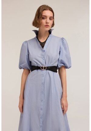 Rochie-camasa midi din bumbac - Albastru azur