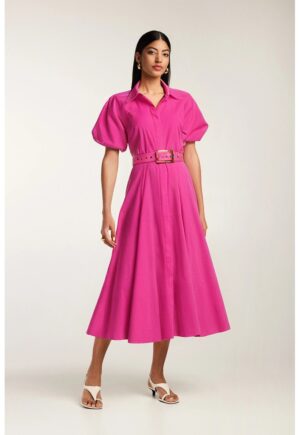 Rochie midi din bumbac tip camasa cu maneci scurte Oman