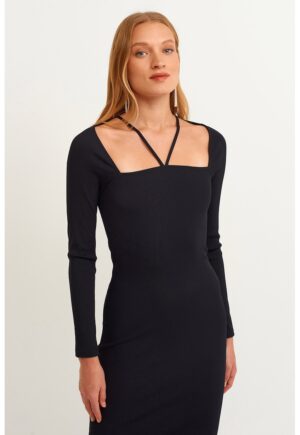 Rochie midi cu maneci lungi - Negru