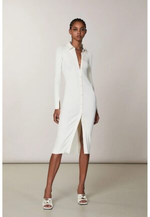 Rochie-camasa din amestec de vascoza - cu maneci lungi - Alb